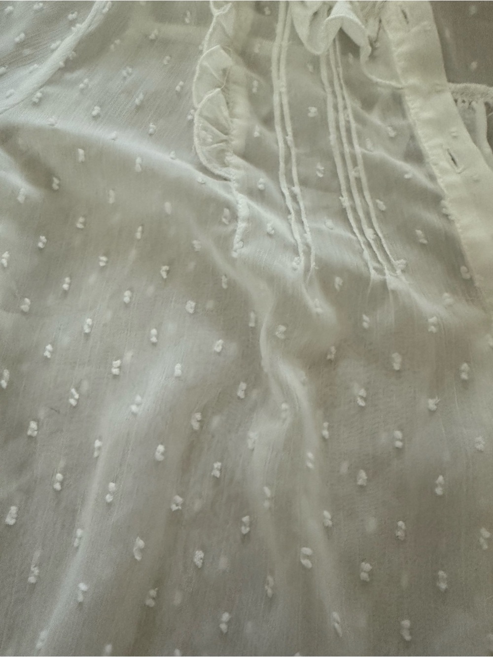 White Swiss Dot Ruffle Button-Front Top - Picture 4 of 4